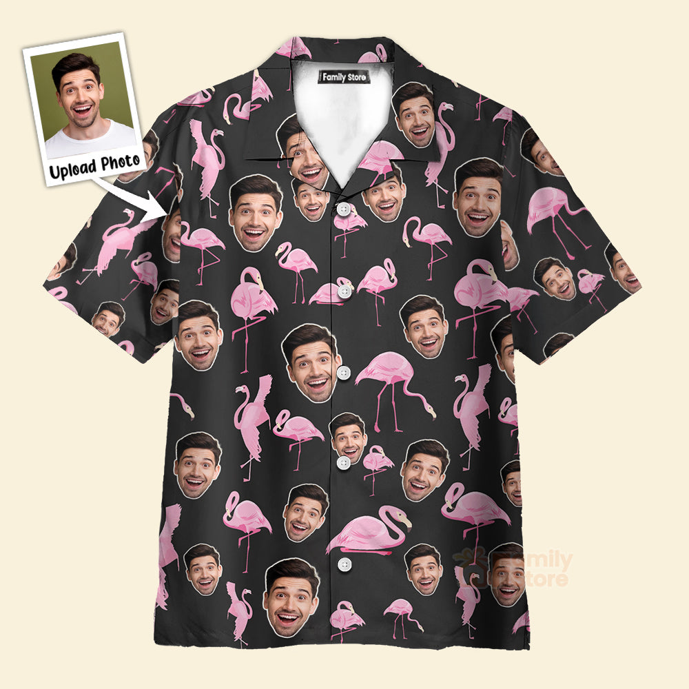 Custom Photo Flamingo Floral Beach Men Husband - Custom Photo Hawaiian Shirt