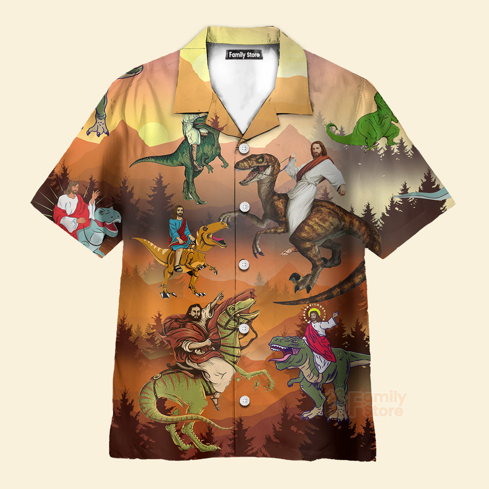 Jesus Rides A Dinosaur Hawaiian Shirt
