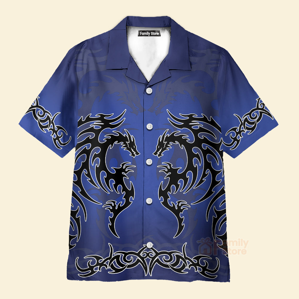 Blue Tribal Dragon Hawaiian Shirt