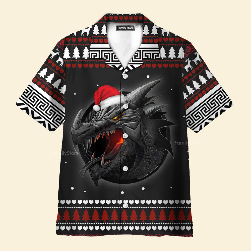 Dragon Merry Christmas Black And Red - Hawaiian Shirt