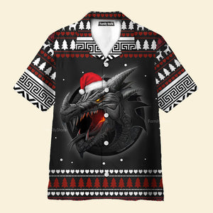 Dragon Merry Christmas Black And Red - Hawaiian Shirt