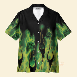 Flame Chest Pocket Short Sleeve Hawaiian Shirt