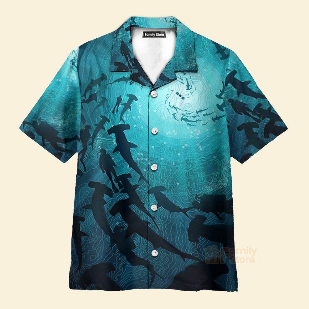 Marine Life Shark Chest Pocket Short Sleeve Hawaiian Shirt