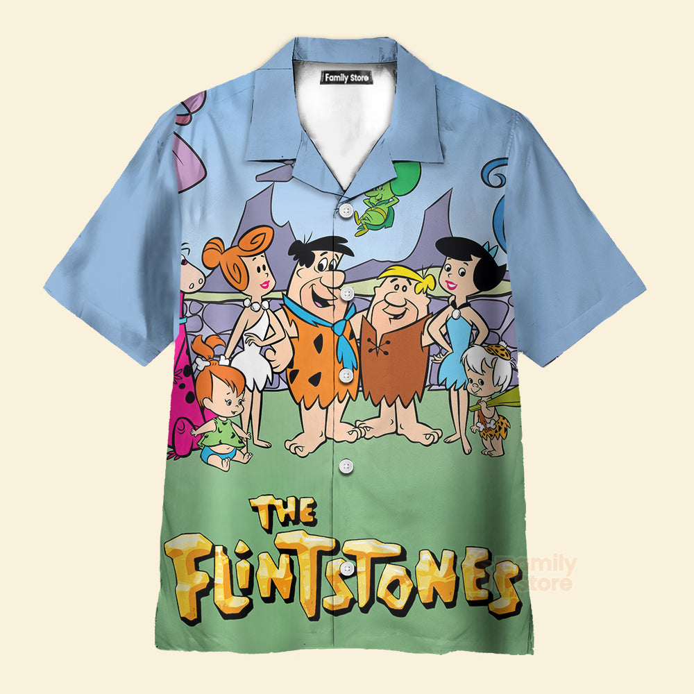 Nostalgic Movie The Flintstones Printing Short Sleeve Aloha Hawaiian Shirt