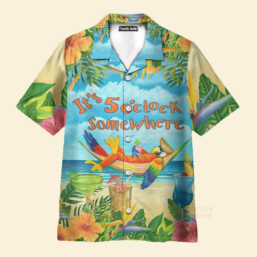 Tropical Parrot It's 5 O'clock Somewhere Aloha Hawaiian Shirts