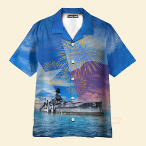 FamilyStore Us Navy Uss Texas (Bb-35) 4Th Of July Hawaiian Shirt