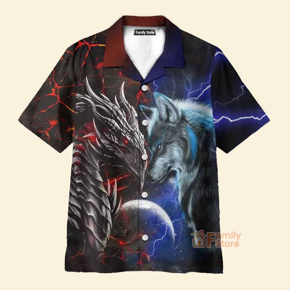 Dragon And Wolf Red And Blue - Hawaiian Shirt