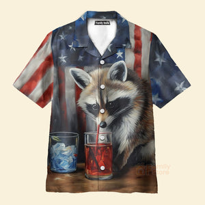 USA Flag Raccoon Chest Pocket Short Sleeve Casual Shirt Hawaiian Shirt