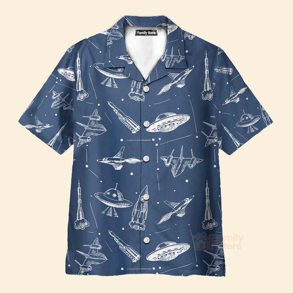 Space Aircraft Seamless Pattern Hawaiian Shirt
