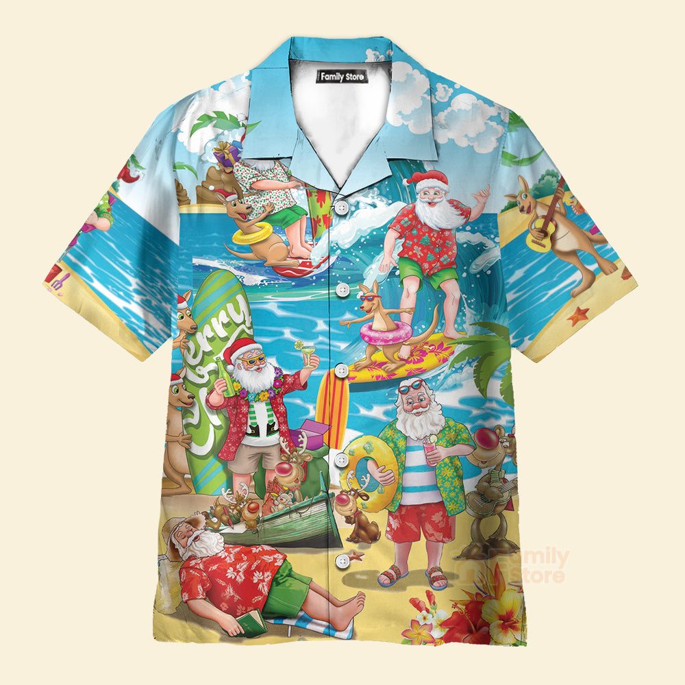 Christmas In July Santa Claus Surfing And Enjoy Summer Beach Hawaiian Shirt