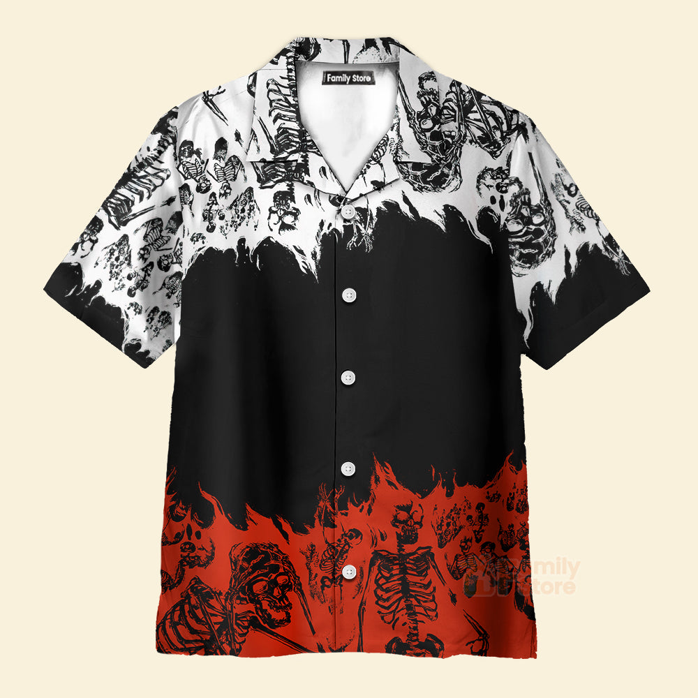 Skeleton Colorblock Print Hawaiian Shirt
