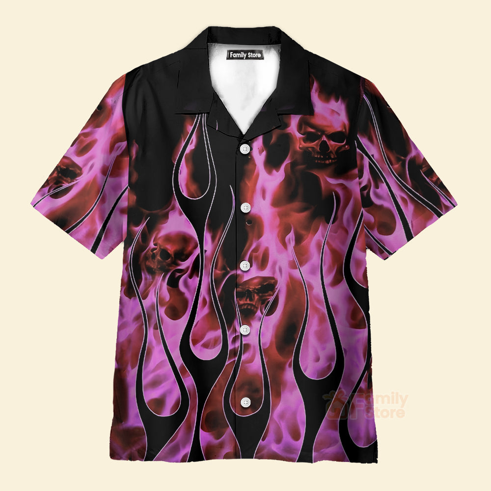 Pink Flames And Skulls In The Dark Hawaiian Shirt