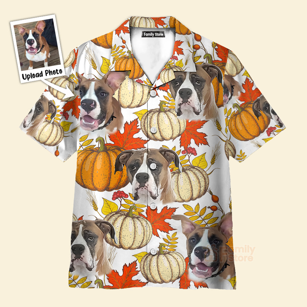 Custom Face Pumkin Fall Leaves - Gift For Mom Dog, Dad Dog,  Pet Lover - Personalized Hawaiian Shirt