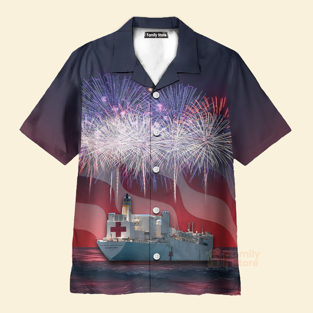 Usns Mercy (T-Ah-19) Hospital Ship, 4Th Of July Hawaiian Shirt