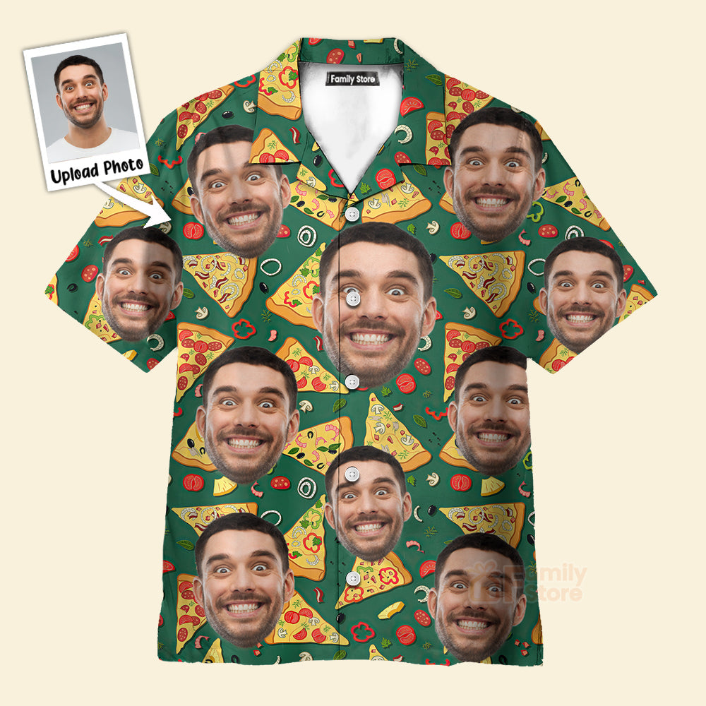 Custom Photo Face Crazy Man Loves Slice Pizza - Hawaiian Shirt