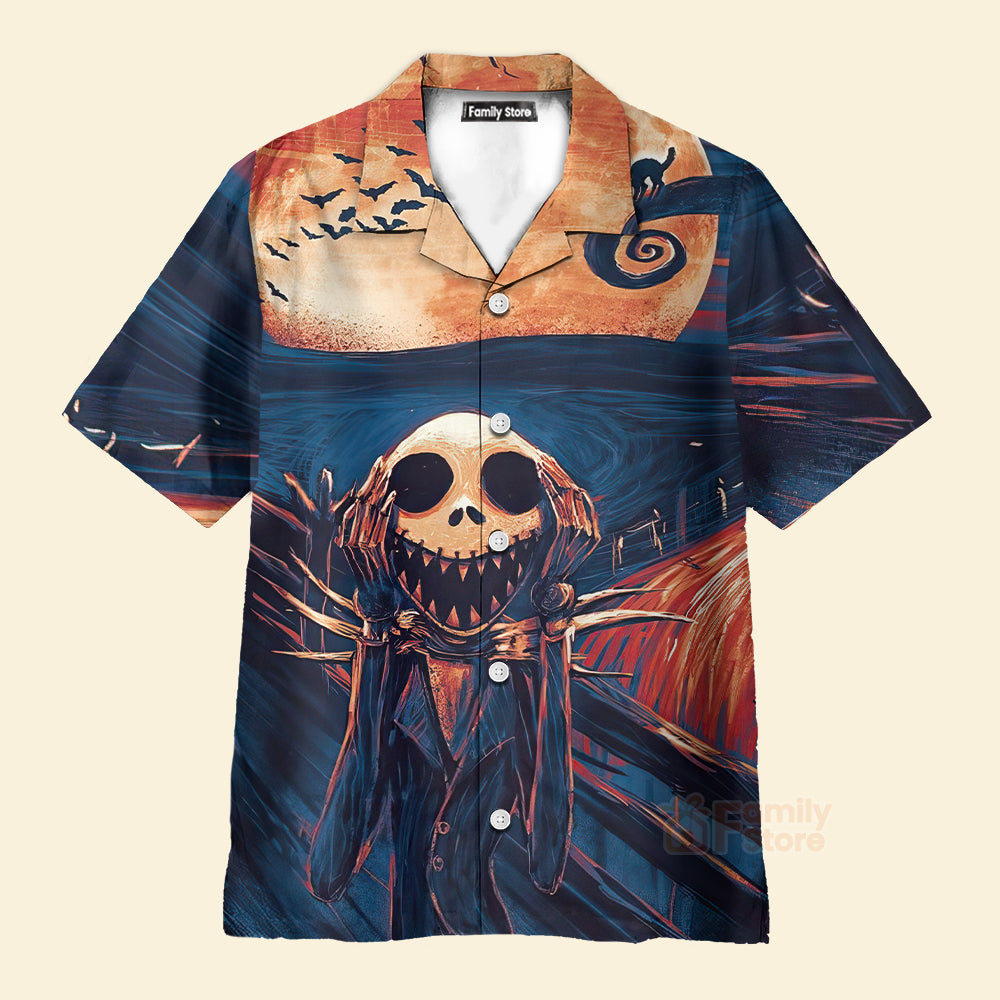 Halloween Oil Painting The Scream Skeleton Hawaiian Shirt