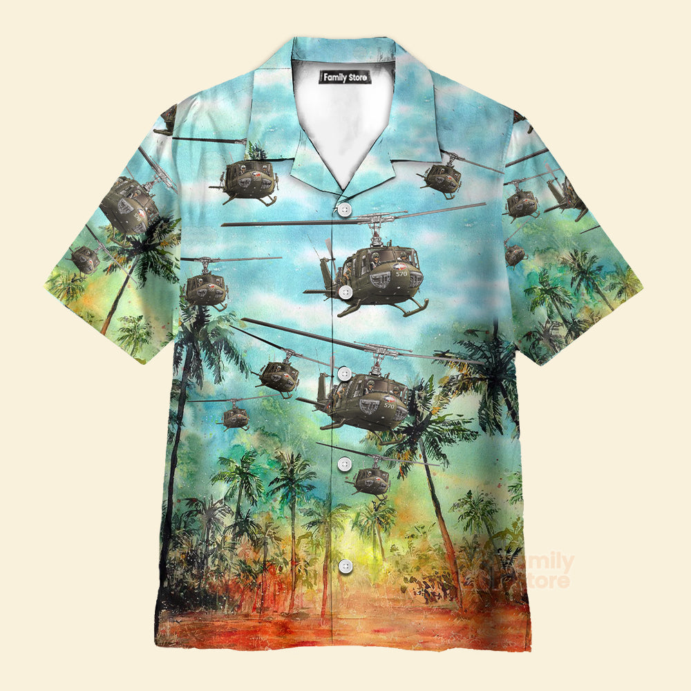 US Army Bell UH-1 Huey Hawaiian Shirt, Short Sleeve Hawaiian Shirt