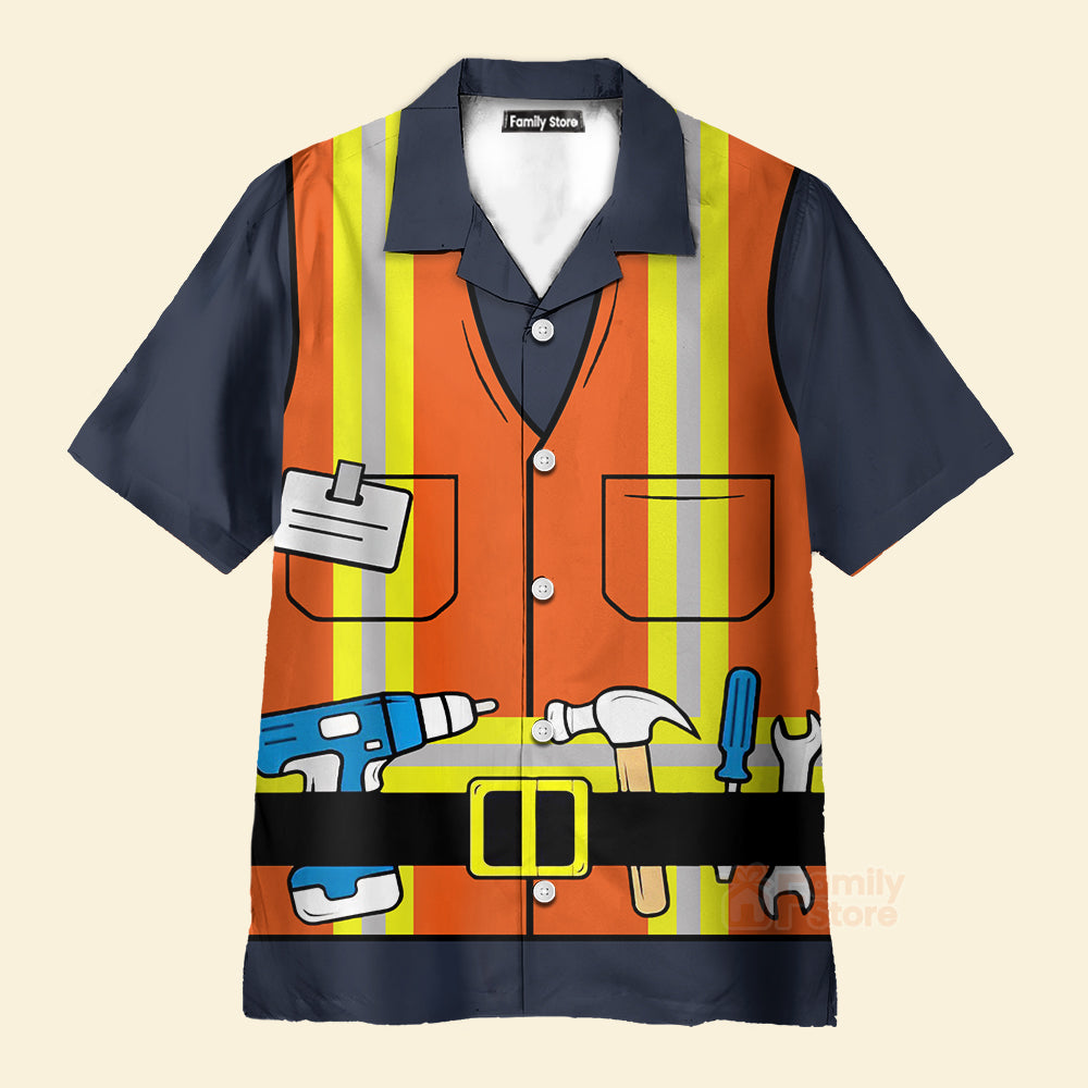 Construction Worker Uniform Vest Printing Short Sleeve Aloha Hawaiian Shirt