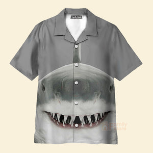 Shark Smile Hawaiian Shirt, Shark Button Up Shirt For Adults