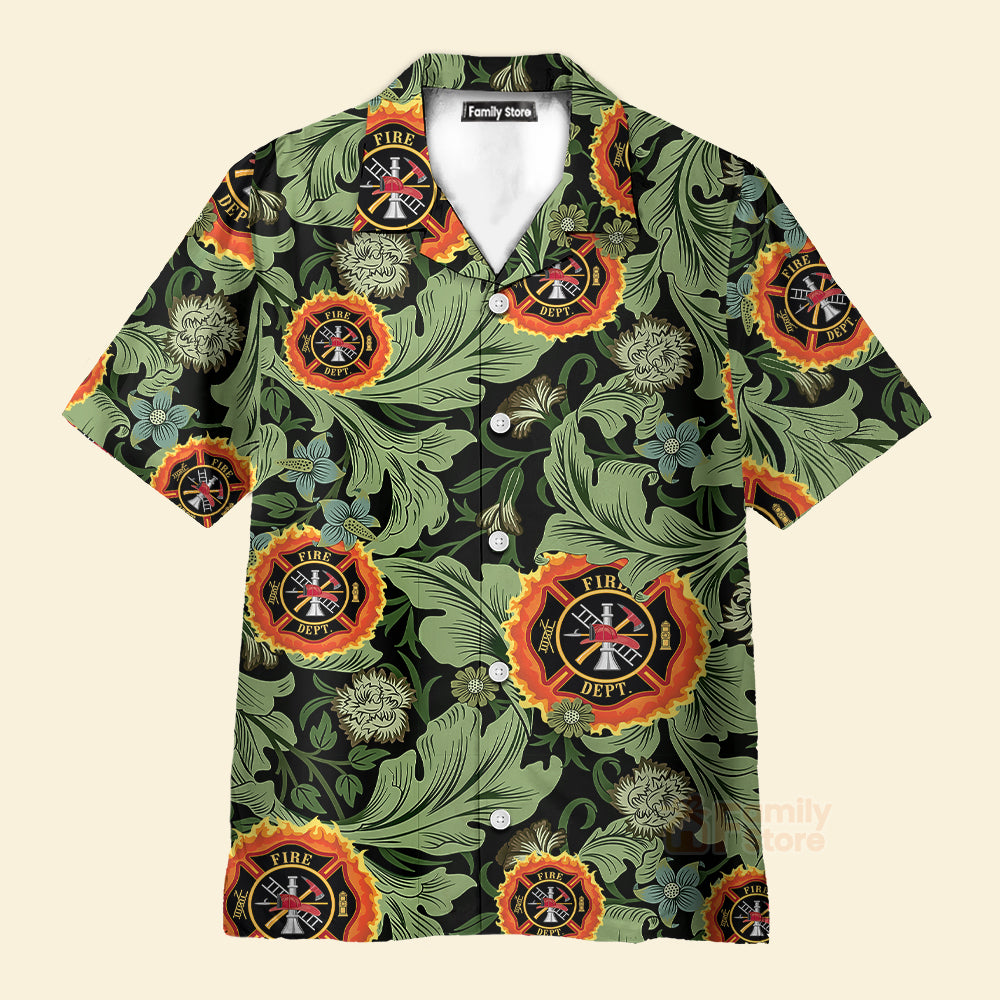 Floral And Leaves Fire Dept Logo Firefighter Shirt For Men