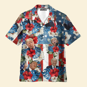 Custom Photo Trump American Flag Tropical Independence Day Hawaii Shirt