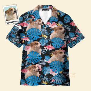 Custom Photo Tropical Leaf With Funny Corgi Dog - Hawaiian Shirt