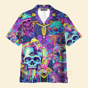 Vaporwave Psychedelic Hippie Skull And Mushrooms - Hawaiian Shirt