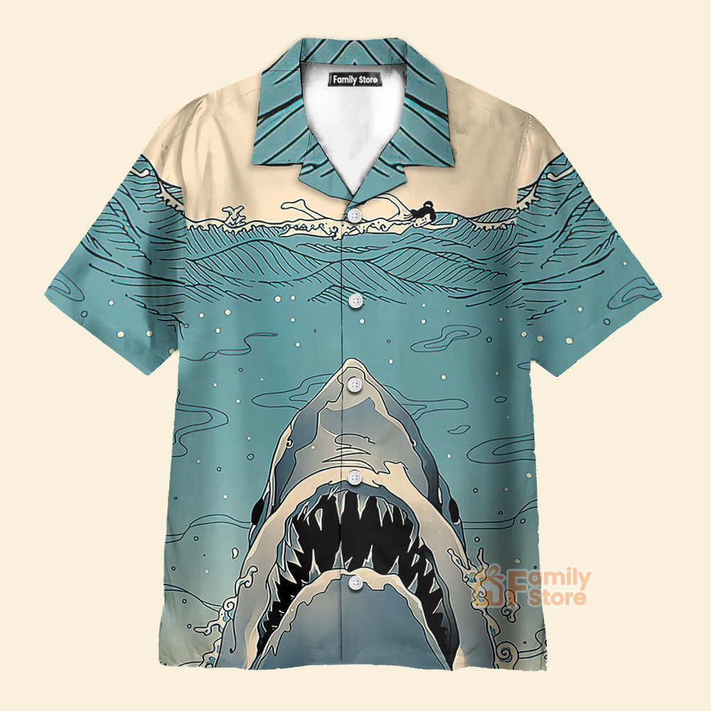 Japanese Ukiyo-e Shark Chest Pocket Short Sleeve Hawaiian Shirt
