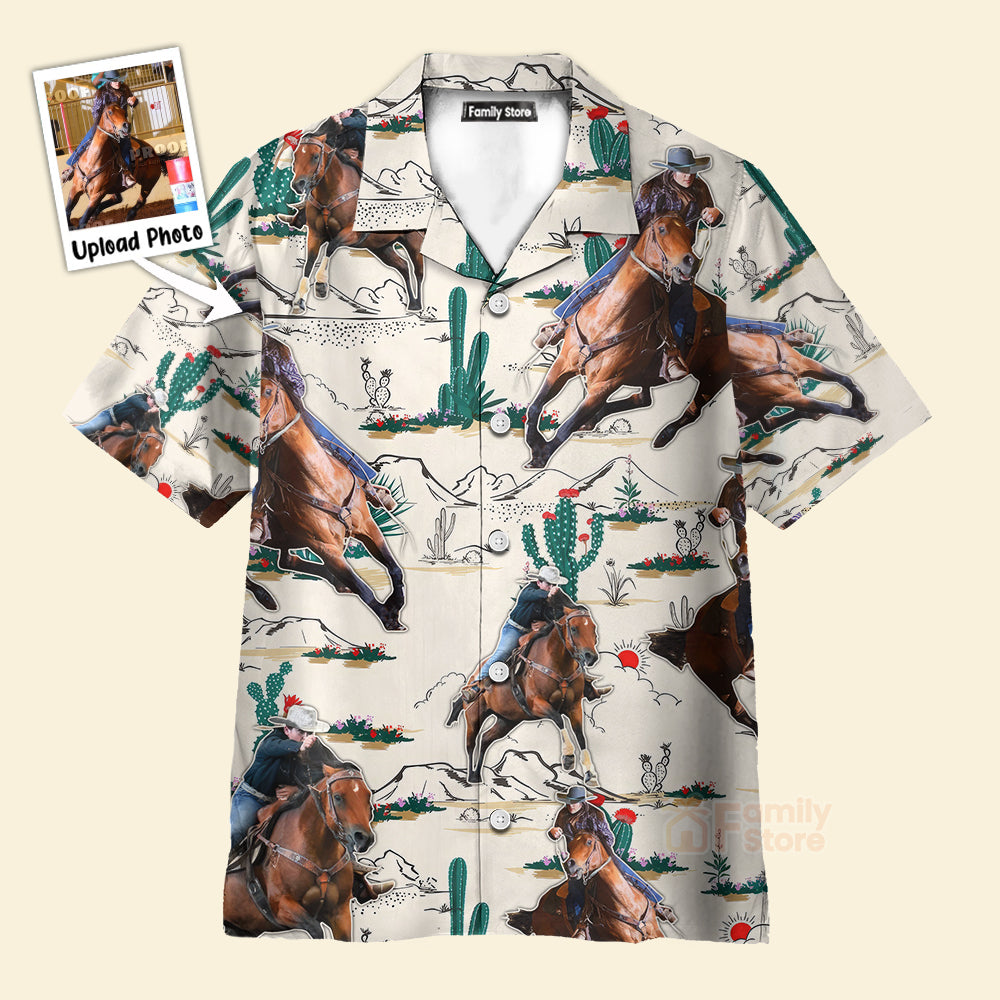 FamilyStore Custom Photo Cowboy Barrel Racing Tropical Desert - Personalized Hawaiian Shirt