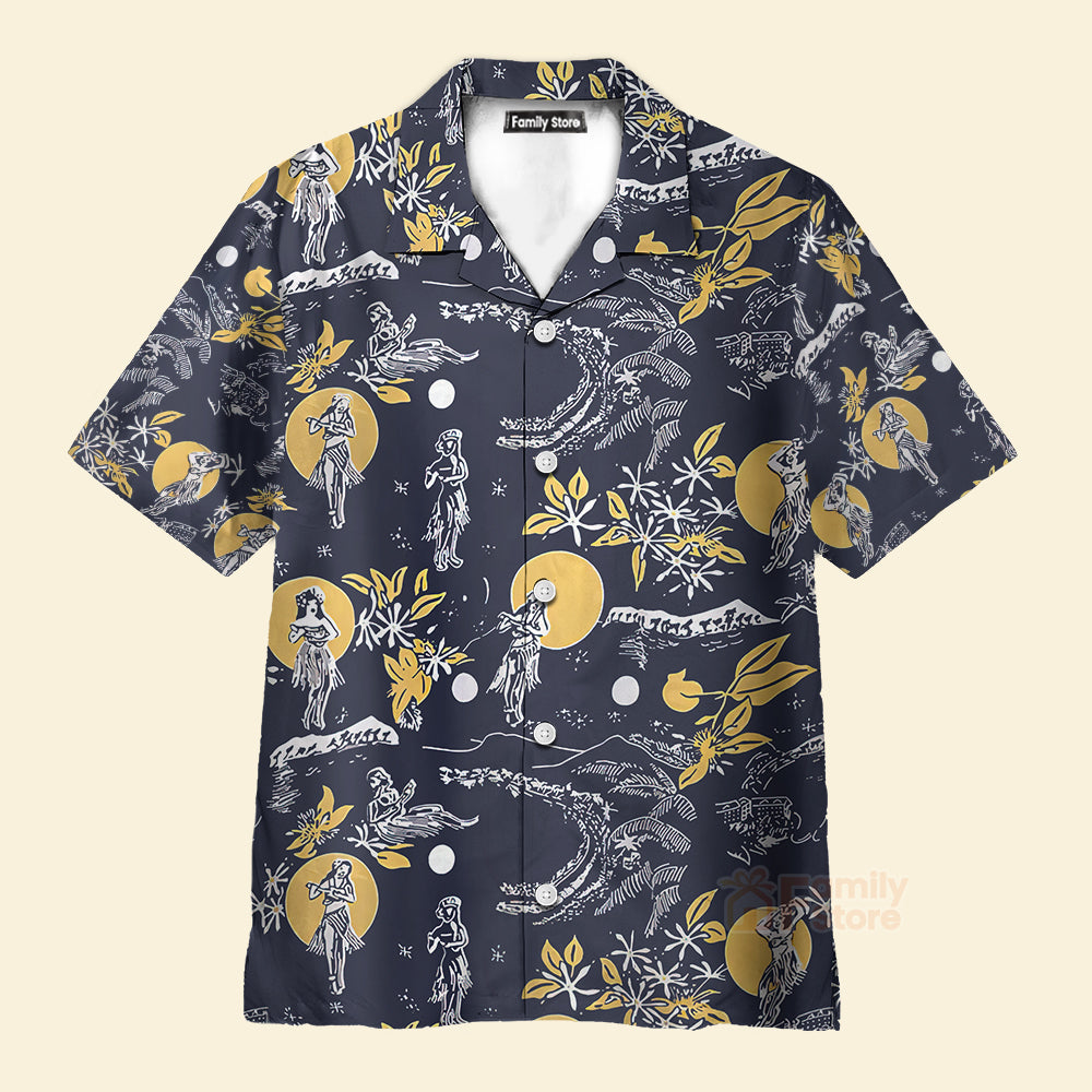 Jay Hernandez Hula Moon Navy Retro Hawaiian Shirt