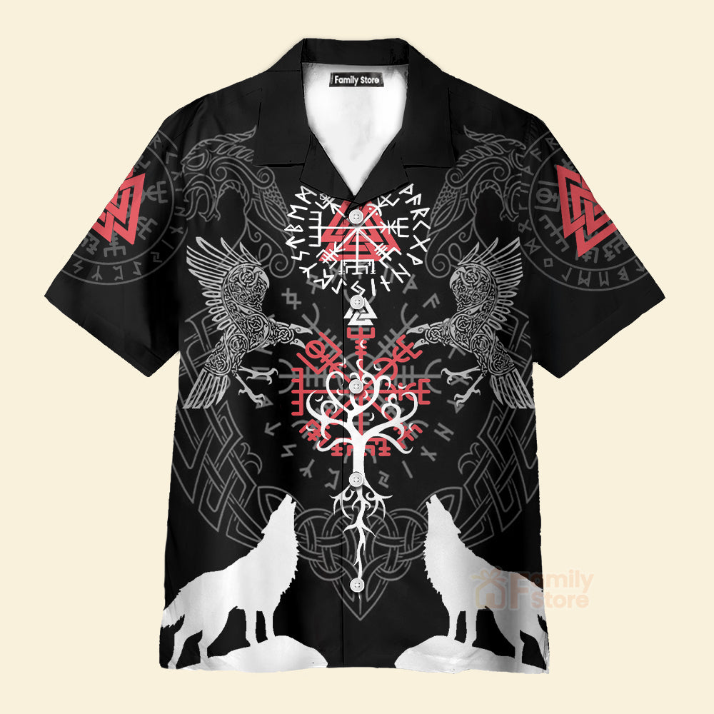 Viking Raven And Wolf Viking Hawaiian Shirt, Wolf Viking Shirt Short Sleeve