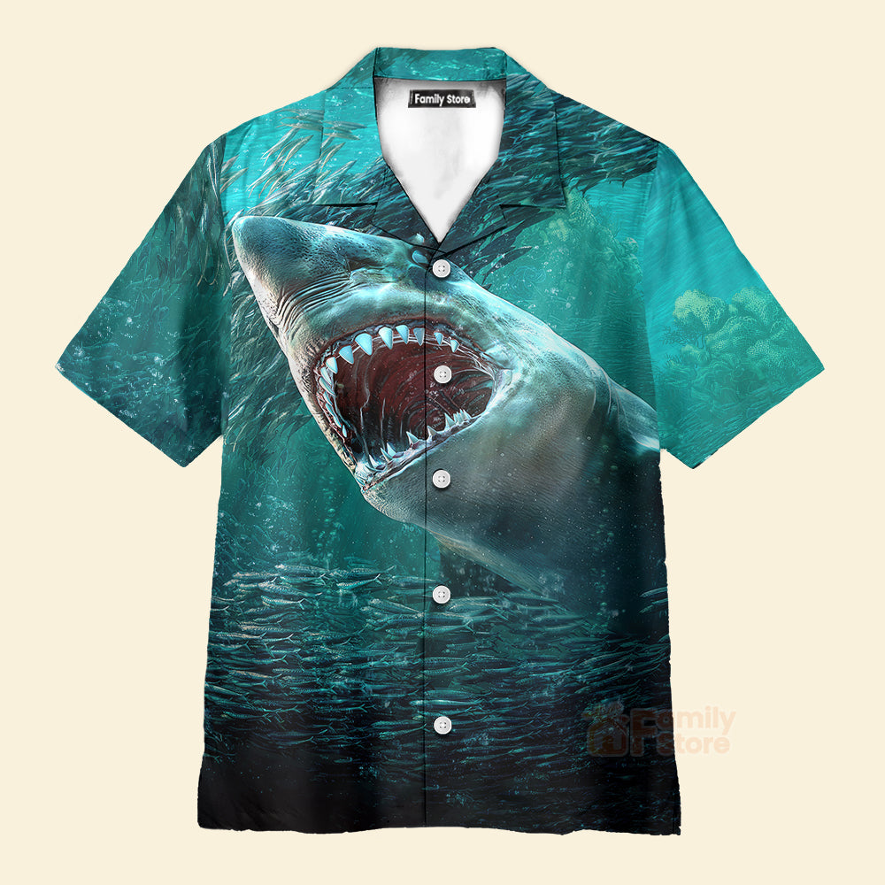 Ocean Shark Chest Pocket Short Sleeve Hawaiian Shirt