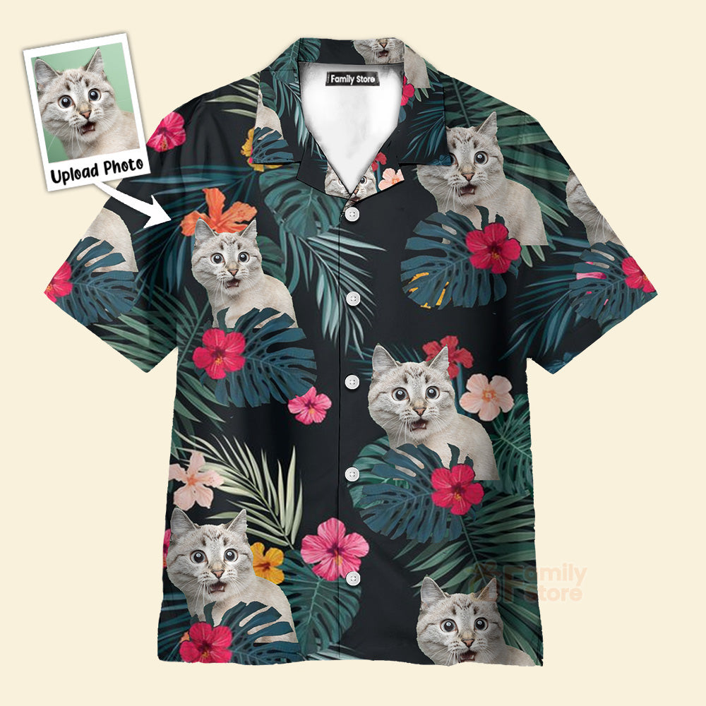 Custom Photo Cat Hibiscus Flower Summer - Hawaiian Shirt