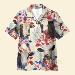 Black Baldy Pattern US Flag Hawaiian Shirt, Farm Cow Hawaiian Shirt