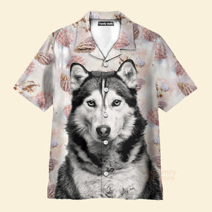 Husky Terrier Mens 3D Hawaiian Shirt, Husky Button Up Shirt