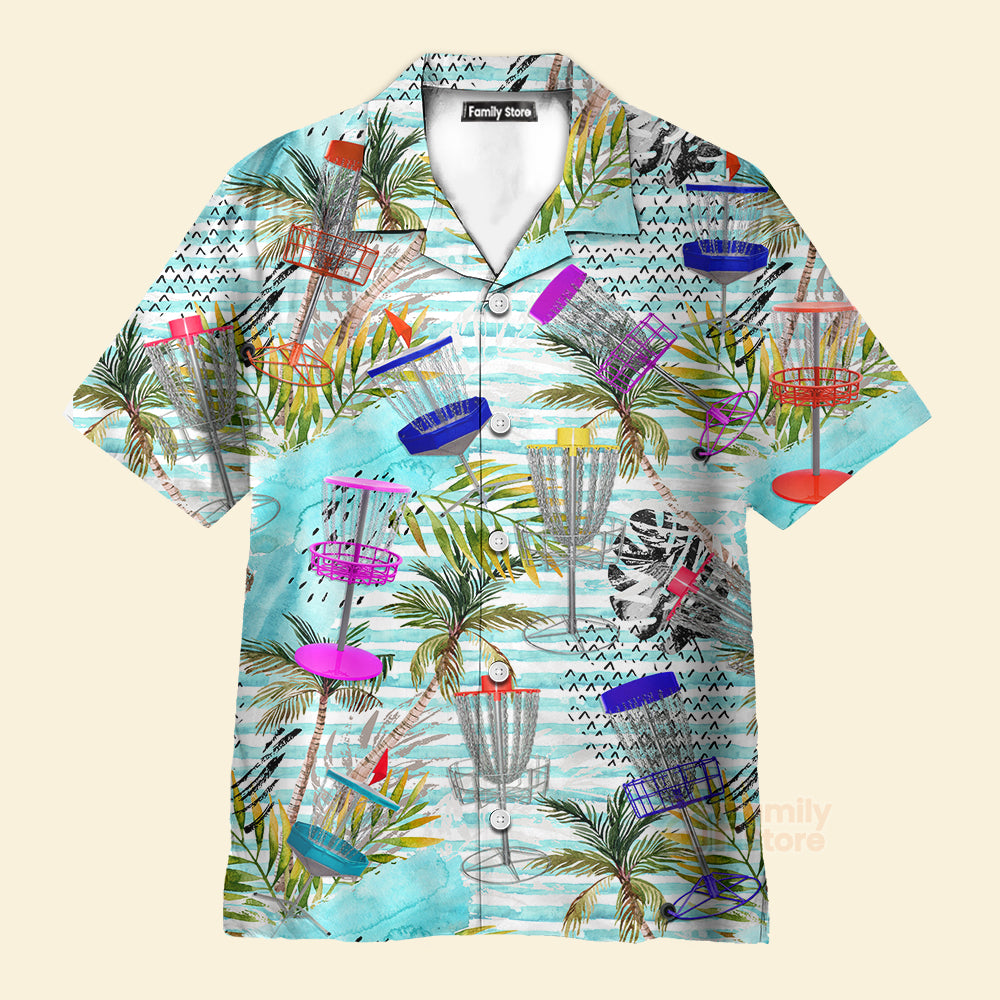 Disc Golf Tropical Palm Trees Pattern Aloha Hawaiian Shirts For Men, Women
