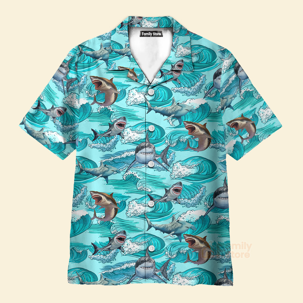 Sharks On Sea Waves Hawaiian Shirt