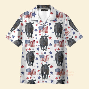 Unique Black Angus American Flag Pattern Hawaiian Shirt