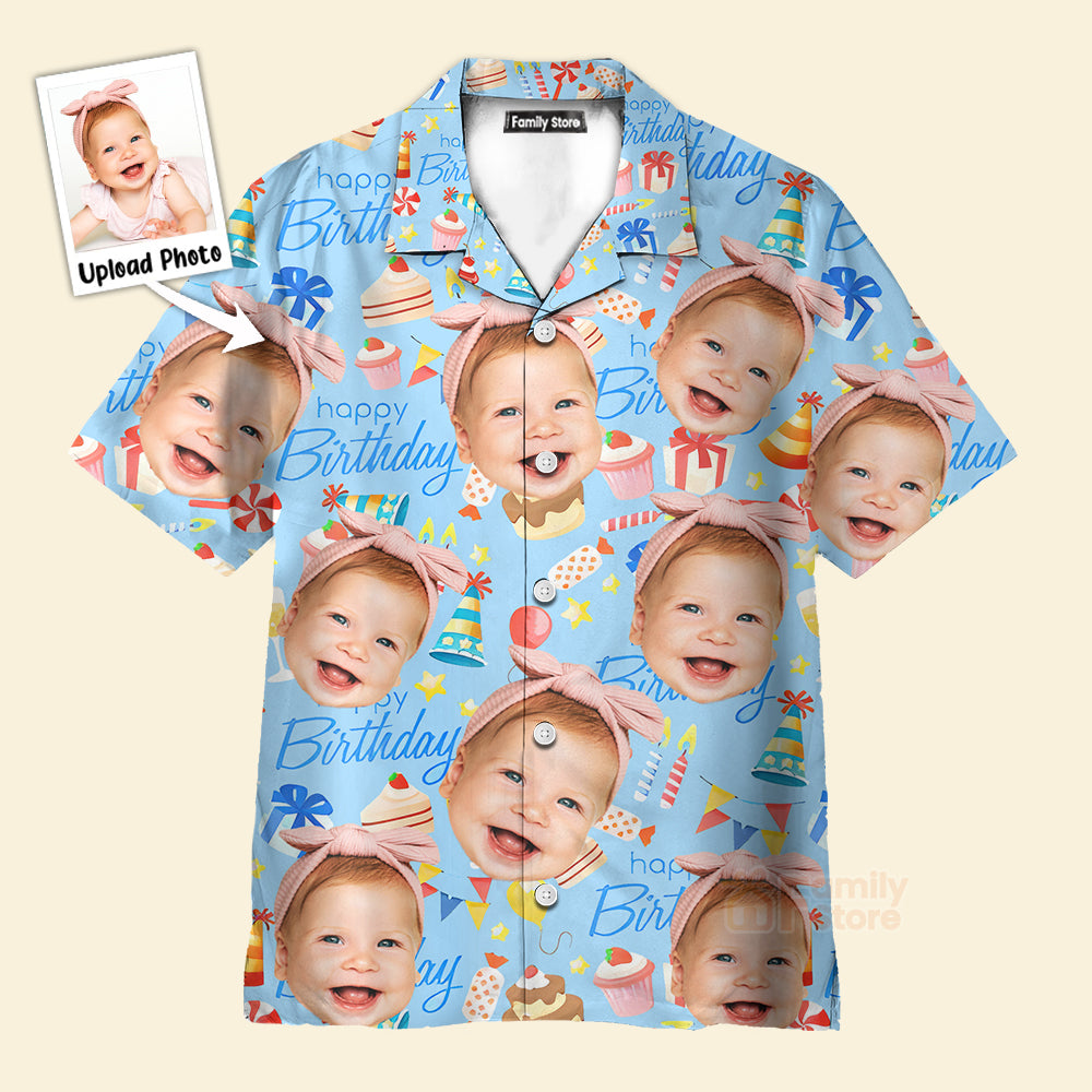 Custom  Photo Funny Face Happy Birthday Gifts On Blue - Hawaiian Shirt