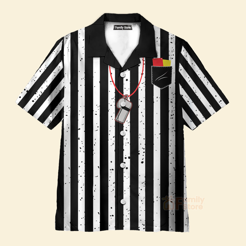 Black And White Striped Referee Uniform Printing Short Sleeve Hawaiian Shirt
