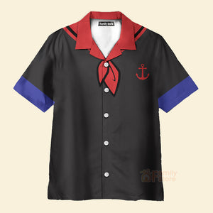 Black Popeye Dress Up Red Bow Tie Print Short Sleeve Aloha Hawaiian Shirt