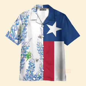 FamilyStore Royal Blue Bluebonnet - Floral Texas Flag - Hawaiian Shirt