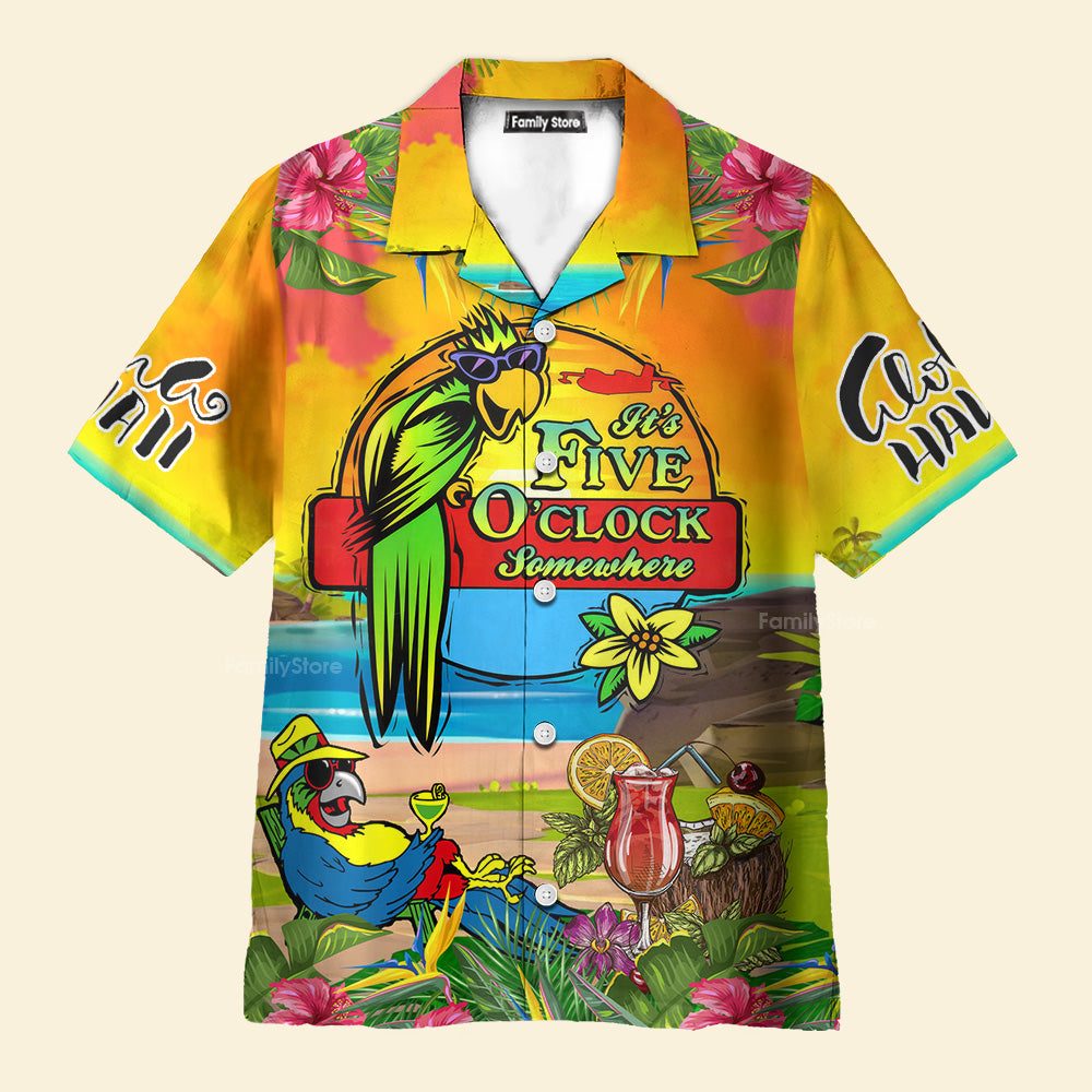 Parrot Tropical Flower It's 5 O'clock Somewhere Yellow Aloha Hawaiian Shirts