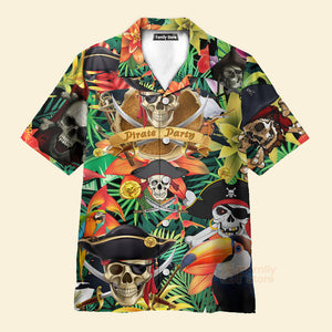 FamilyStore Tropical Pirates Skull Make Legends Black Aloha Hawaiian Shirt