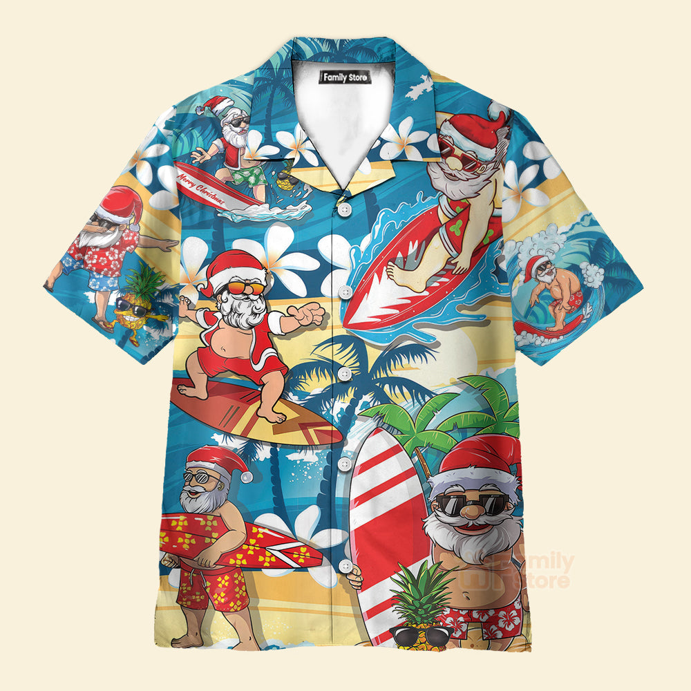 Funny Santa Mele Kalikimaka Christmas In July Surfing Lover Hawaiian Shirt