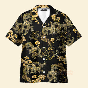 Black Gold Oriental Dragon Hawaiian Shirt