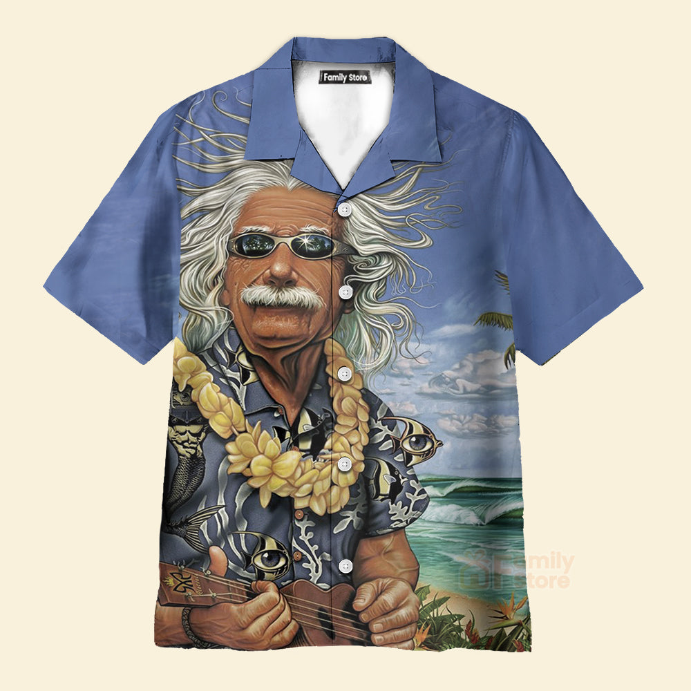 Albert Einstein Chilling On The Beach Custom Hawaii Shirt