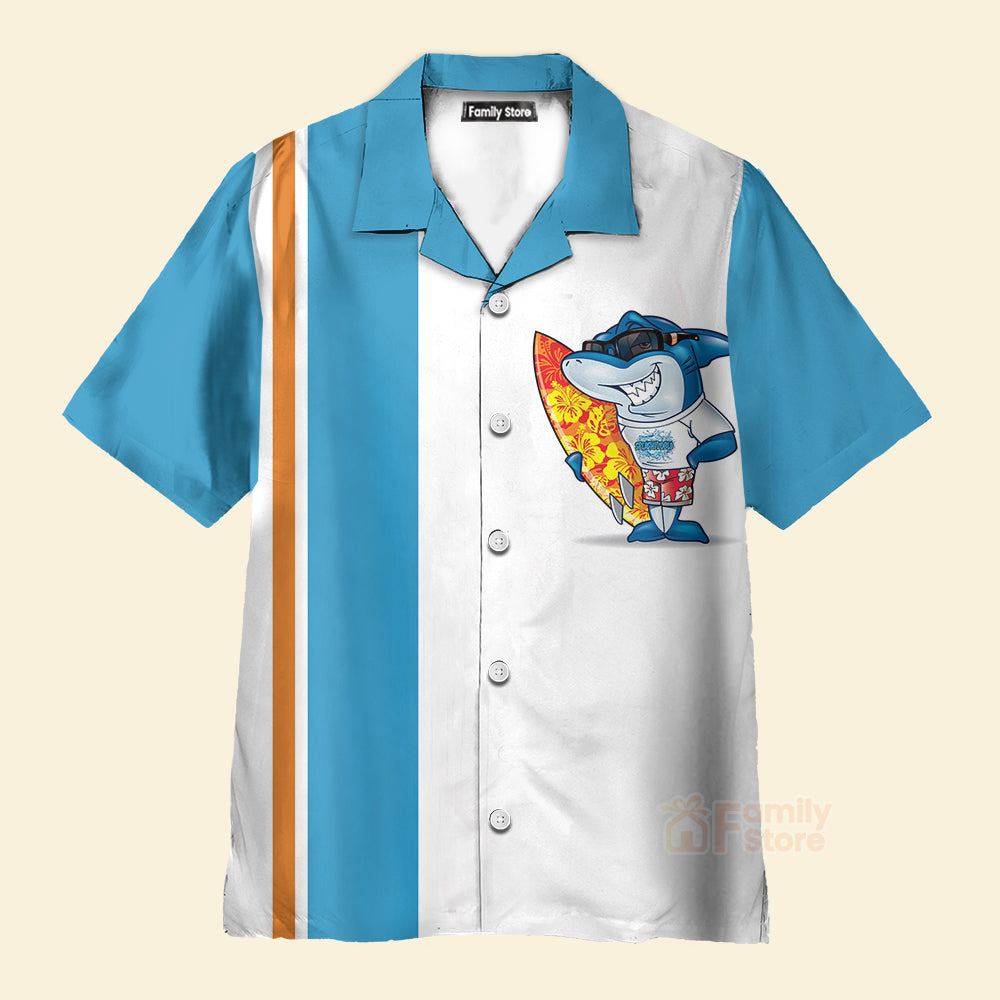 Cartoon Shark Chest Pocket Short Sleeve Hawaiian Shirt