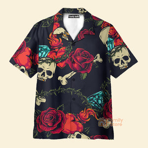 FamilyStore Vintage Black Skull Heart Rose Easy Care - Hawaiian Shirt