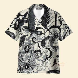 Casual Crow And Skull Print Hawaiian Shirt